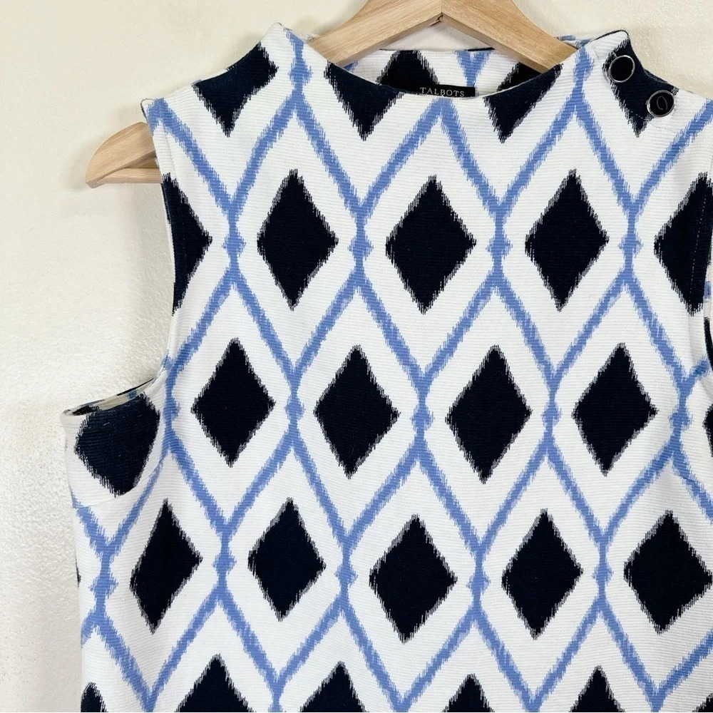Talbots High Neck Button Shoulder Shell Diamond Print - Picture 10 of 16